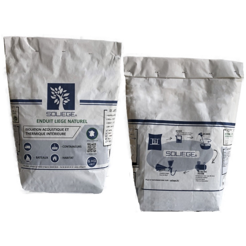 Sac de Soliège, enduit naturel en liège pour isoler thermiquement et phoniquement les conteneurs.