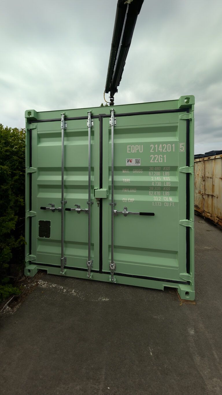 Container 20 pieds vert RAL 6019 collecte déchets ameublement Bergerac manutention grue