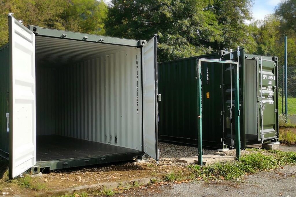 Intérieur container de stockage 20 pieds ouvert à Marthod montrant l'espace de 33 mètres cubes disponible