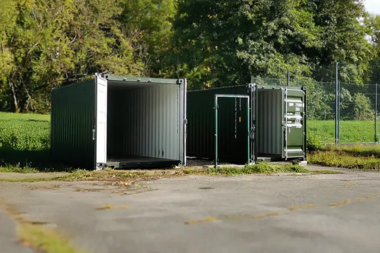 Containers de stockage verts RAL 6007 installés à Marthod en Savoie pour le Comité des Fêtes